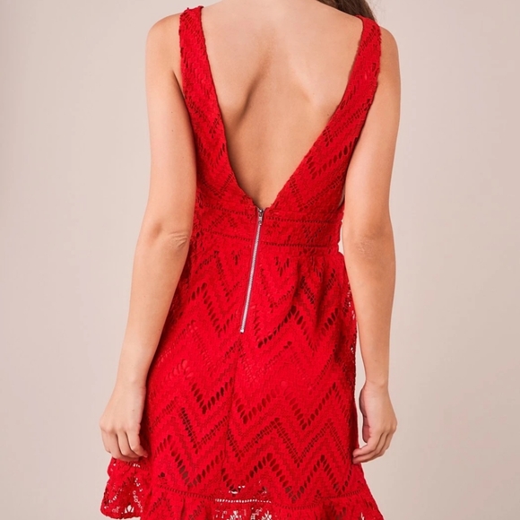 Crochet Vneck Red Dress - Picture 3 of 3